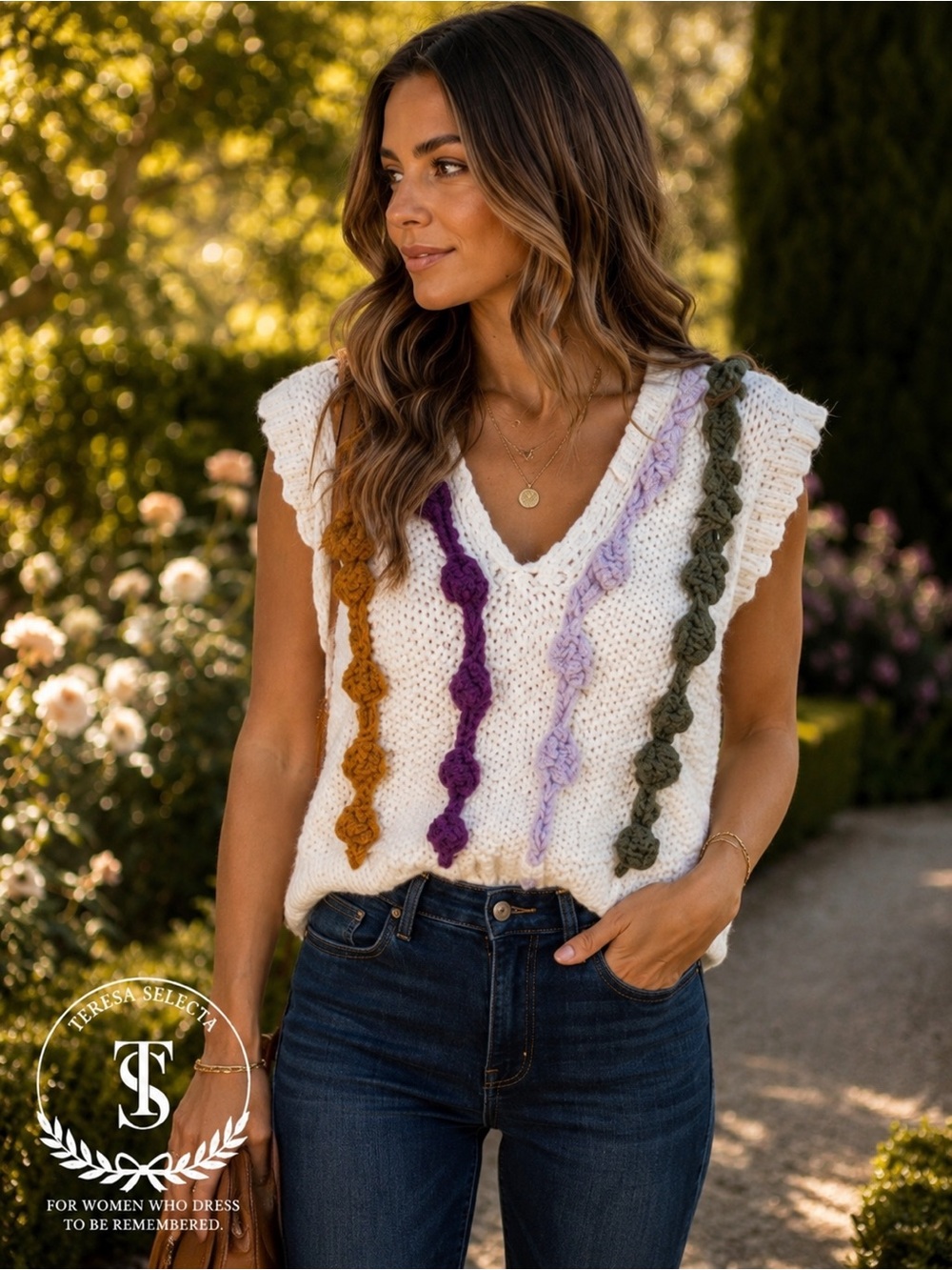 Maeve Anthropologie One Size Chunky Knit Pom Pom Sweater Vest Ivory Boho